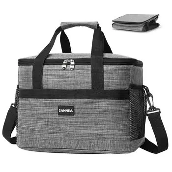 Мягкий охладитель большой емкости 35 л, охладитель с 3 слоями теплоизоляции, складной и для хранения, может использоваться как сумка и изолированный ящик для хранения обедов на плече, серый