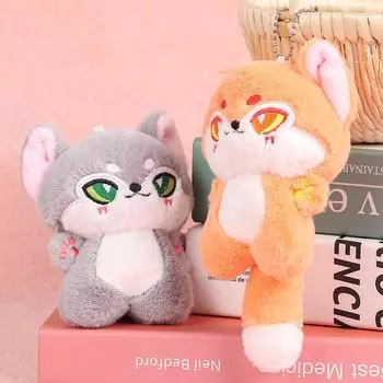 Мягкий плюшевый брелок в виде волка, милая игрушка-волк с эмоциями, плюшевый брелок для ключей для женщин, девочек и детей, подарок на день рождения чёрный