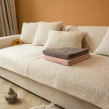 Мягкий плюшевый чехол для дивана для украшения гостиной, мебели, универсальное угловое полотенце, нескользящая мягкая подушка для дивана, толстая однотонная зимняя 70x70cm 1pcs
