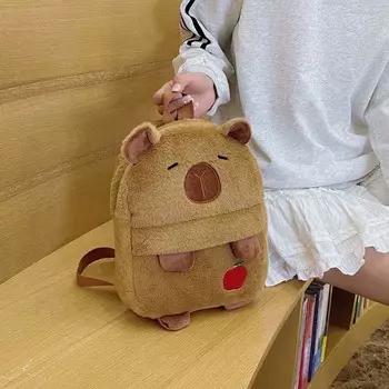 Мягкий плюшевый рюкзак Capybara, милый, большой емкости, школьная сумка, рюкзак с изображением животных из мультфильма «Клубника», для мальчиков Style 2