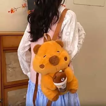 Мягкий плюшевый рюкзак Capybara, милый мультяшный рюкзак, креативная коричневая сумка для кукол, подарки коричневый
