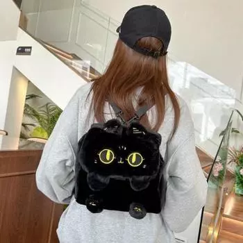 Мягкий плюшевый рюкзак с изображением кота из мультфильма, большая вместимость, кавайный рюкзак, милая детская школьная сумка для отдыха на природе
