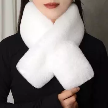 Мягкий плюшевый шарф с искусственным мехом кролика, утолщенный мягкий шарф, однотонный, осенне-зимний, устойчивый к холоду, женский утеплитель для шеи, воротник-шарф 9999 белый