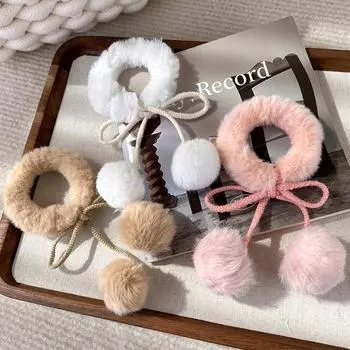 Мягкий плюшевый шарик, пушистый хвост, веревка для волос, украшение для волос, бант, эластичный узел, милый, красивый 2PCS розовый