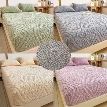 Мягкий плюшевый теплый чехол для матраса, зимний бархатный материал, простыня на резинке, утолщенный теплый чехол для матраса, несколько размеров 90x200cm Only a sheet