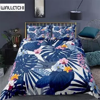 Мягкий пододеяльник с пальмовыми листьями, комплект постельного белья из микрофибры с тропическими ботаническими листьями, двойной пододеяльник с цветочным принтом из листьев монстеры EU Single 135x200cm