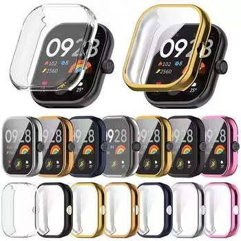 Мягкий полный чехол + закаленное стекло для Redmi Watch 4, защитные чехлы, Защитная пленка для экрана + чехол на Redmi Watch 3 active for Redmi Watch 4 серебряный