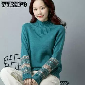 Мягкий полуводолазный свитер для женщин, осенне-зимняя нижняя рубашка со свободным тонким вязаным свитером OneSize