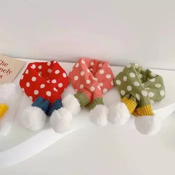 Мягкий помпоновый детский шарф, зимние теплые детские вязаные шарфы для мальчиков и девочек от 1 до 6 лет, шейный платок с крестообразным принтом в горошек, детский воротник 1-6 Years old розовый