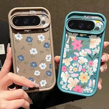 Мягкий противоударный чехол для телефона с простым цветочным узором для Google Pixel 9 Pro XL 8 Pro 8A, защитный чехол для объектива из ТПУ с матовым покрытием Google Pixel 9 чёрный