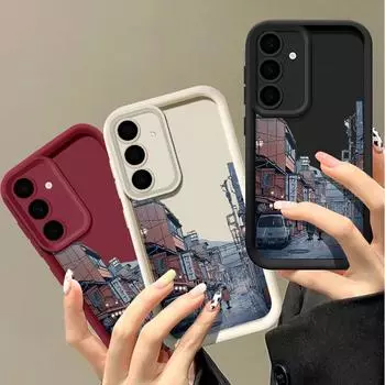 Мягкий противоударный чехол для телефона с рисунком дождливой ночи для Samsung Galaxy S24 FE S23 Ultra S22 A16 A55 A54 A35 A34 TPU матовый силиконовый защитный чехол для объектива Samsung S24 FE чёрный