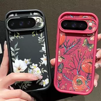 Мягкий противоударный чехол TPU с цветочным принтом для Google Pixel 9 Pro XL 8 Pro 8A, защитный матовый чехол для телефона Google Pixel 9 чёрный