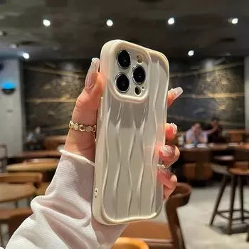 Мягкий прозрачный чехол для телефона с эффектом водной ряби для iPhone 11 12 13 14 15 Pro Max, противоударный силиконовый бампер iPhone 16 Pro Max бежевый