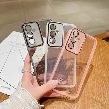 Мягкий прозрачный чехол для телефона с сплошной цветной рамкой для Samsung S25 Ultra S24 FE S23 Plus S22 S21 A55 A16 A35 A54 A34 A15, прозрачный противоударный тонкий чехол Samsung S24 FE розовый