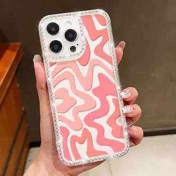 Мягкий прозрачный чехол из ТПУ с полосатым узором для iPhone 16e 16 14 15 Pro Plus 13 12 Pro Max 11, силиконовый чехол для телефона с кристаллами и бриллиантами, коке iPhone 15
