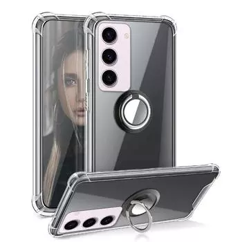 Мягкий прозрачный чехол с подставкой для кольца для Samsung Galaxy S23 Ultra Plus S22 S21 S20 S10 S9 S8 S7 UItra Plus Lite FE, прозрачный кронштейн-держатель, задняя крышка телефона For Samsung S21 синий