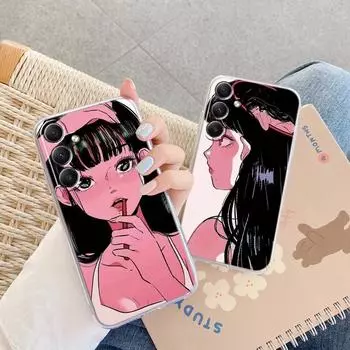 Мягкий прозрачный силиконовый чехол Comic Girl для Xiaomi Redmi Note 13 Pro 13C Samsung A35 A55 M35 S24 Huawei Honor 200 iPhone Camera Защитный противоударный чехол Samsung Galaxy S20 FE