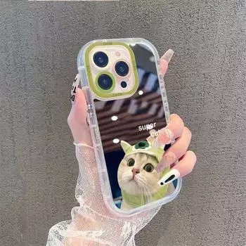 Мягкий прозрачный силиконовый чехол для iPhone 15 Pro Max 14 13 12 11 Xsmax XR - креативное зеркало с милым котом для женщин и девочек, защитный чехол для всего тела, противоударный Apple 11