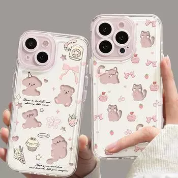 Мягкий прозрачный силиконовый чехол для iPhone 15 Pro Max 14 13 12 11 Xsmax XR - креативный милый розовый чехол для собак и кошек для женщин и девочек, защитный чехол для всего тела Apple 15