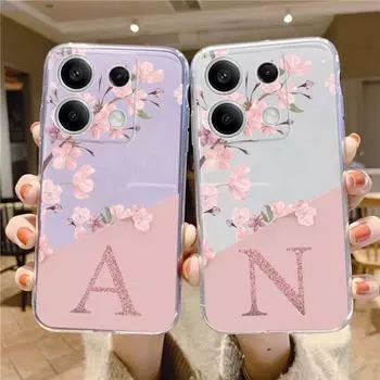 Мягкий прозрачный силиконовый чехол для телефона с английской буквой AZ и цветочным узором для Samsung Galaxy Xiaomi Redmi Note 13 Pro, противоударный защитный чехол для камеры Samsung Galaxy S23 Ultra