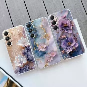 Мягкий прозрачный силиконовый чехол Flower Marble для Xiaomi Redmi Note 13 14T 15 Samsung A55 A35 S24 FE iPhone Huawei Honor Camera Защитный противоударный чехол Samsung Galaxy S20