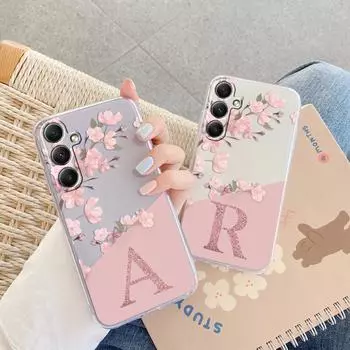 Мягкий прозрачный силиконовый чехол с английскими буквами и цветком для Samsung A35 A34 A55 A15 M35 M34 M14 M13 M15 S24 S23 S22 S21 S20, защитный противоударный чехол для камеры Samsung Galaxy S10 Plus