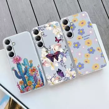 Мягкий прозрачный силиконовый чехол с цветами для Xiaomi Redmi Note 13 14T 15 Samsung A55 A35 S24 FE iPhone 15 Huawei Honor 200 Camera Защитный противоударный чехол Samsung Galaxy S20