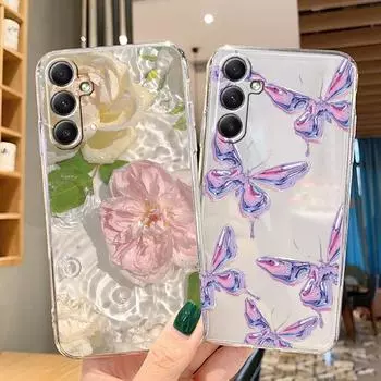 Мягкий прозрачный силиконовый чехол с изображением цветка бабочки для Samsung A55 A35 M35 M34 S24 Xiaomi Redmi Note 13 Pro 13C Poco M6 Camera Противоударный защитный чехол Samsung Galaxy A11