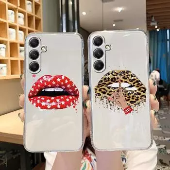 Мягкий прозрачный силиконовый чехол с рисунком губ для девочек для Samsung A55 M35 S24 Xiaomi Redmi Note 13 Poco C65 iPhone 15, противоударный защитный чехол для камеры Samsung Galaxy A11