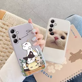 Мягкий прозрачный силиконовый чехол с рисунком кота из мультфильма для Samsung Galaxy A55 A54 A34, для Samsung S24 S23 Ultra, противоударный защитный чехол для камеры Samsung Galaxy S10 4G
