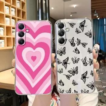 Мягкий прозрачный силиконовый чехол с рисунком в виде сердца для Samsung A55 A35 Xiaomi Redmi Note 13 Pro 13C iPhone 15 Camera Противоударный защитный бампер Samsung Galaxy S20