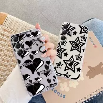 Мягкий прозрачный силиконовый чехол с рисунком в виде сердца для Samsung A55 A35 M35 M34 S24 Xiaomi Redmi Note 13 Pro 13C Poco M6 Camera противоударный защитный чехол Samsung Galaxy A11