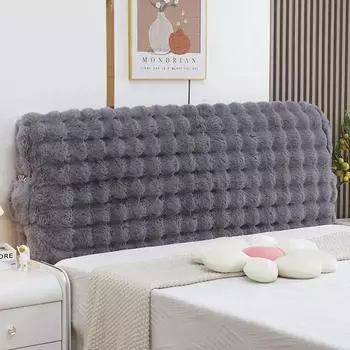 Мягкий пушистый чехол для изголовья кровати из искусственного кролика, плотный плюшевый чехол для изголовья кровати, защитный чехол для спины кровати 120x67cm бежевый