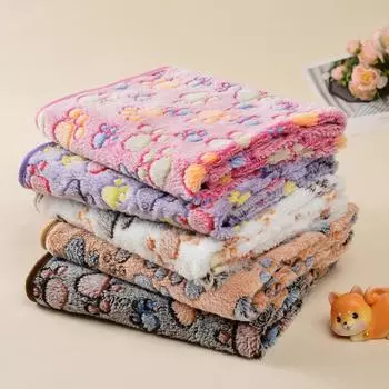 Мягкий пушистый плед с рисунком мультяшной собачьей лапы, коврик для сна для домашних животных, для маленьких, средних и больших собак, теплые и удобные аксессуары для матраса 25 x 25cm бежевый