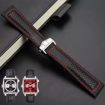 Мягкий ремешок из натуральной кожи для часов Tag Heuer Carrera diving Monaco F1 Series Breathable Watchbands 22 мм для мужских часов 22mm