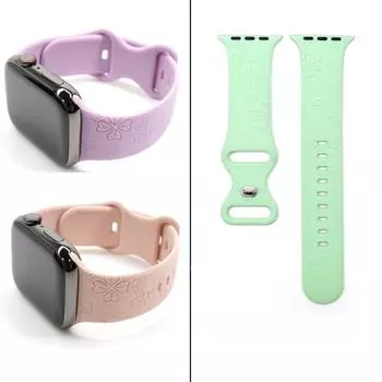 Мягкий ремешок Lucky Clover с прекрасным цветком для Apple Watch, силиконовый ремешок с тиснением для iWatch Series 8/7/SE/5/6, удобный спортивный ремешок, милый ремешок для часов