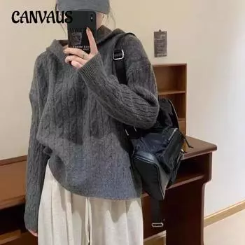 Мягкий ретро-свитшот с капюшоном, женский свободный трикотаж для ленивого ветра на осень и зиму One size серый