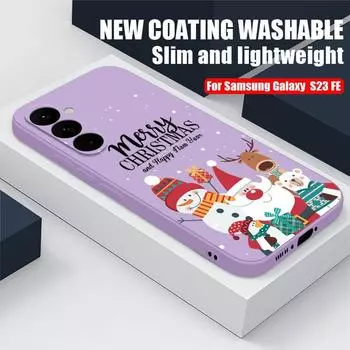 Мягкий рождественский чехол для телефона Samsung S24 S23 S22 S21 Plus Note 20 Ultra A54 A34 A13 A71 S10 Силиконовый противоударный чехол из ТПУ с Санта-Клаусом с веревкой Samsung S23 FE синий