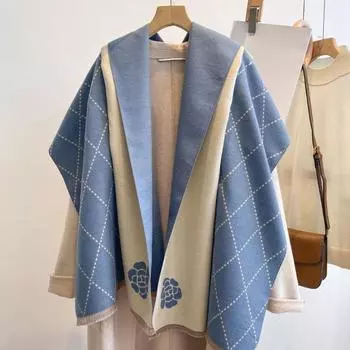 Мягкий шарф из искусственного кашемира с принтом камелии, двухсторонний, высококачественный, толстый, универсальный, зимний, теплый, женский шарф One Size синий