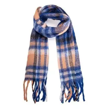 Мягкий шарф из шерсти с бахромой в клетку 40х210 см Женский GERARD PASQUIER 210 темно-синий