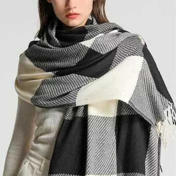 Мягкий шарф с бахромой и цветными блоками, повседневный шарф из полиэстера и искусственного кашемира с сотней кисточек, зимний теплый клетчатый шарф, многофункциональная шаль 200X65cm