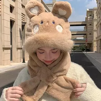 Мягкий шарф с кроликом, универсальная шапка, зимняя, уличное, морозостойкое, теплое, для защиты ушей, для женщин белый