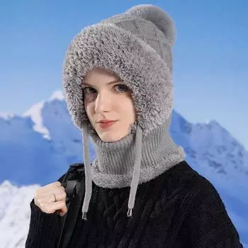 Мягкий шарф, универсальная шапка, однотонная балаклава, шапка, простая зимняя меховая шапка, маска, комплект для отдыха на природе серый