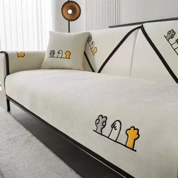 Мягкий шенилл с вышивкой Four Season Universal Sofa Полотенца, Г-образный секционный противоскользящий чехол для дивана для гостиной 70x70cm белый