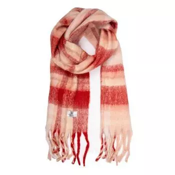 Мягкий шерстяной шарф с бахромой в клетку в тон 40х210 см Женский GERARD PASQUIER 210 красный