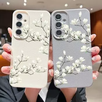 Мягкий силиконовый белый цветочный чехол для Samsung S24 S22 Ultra Plus S23 S21 S20 Fe A55 A54 A53 A52 A35 A34 A15 A16 однотонный ударопрочный чехол для задней панели Samsung S24 FE чёрный