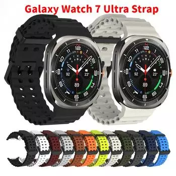 Мягкий силиконовый браслет для Samsung Galaxy Watch 7 Ultra 47 мм, спортивный мужской ремешок для часов ULTRA7 47 мм, без зазоров, изогнутый конец Galaxy Watch 7 Ultra чёрный