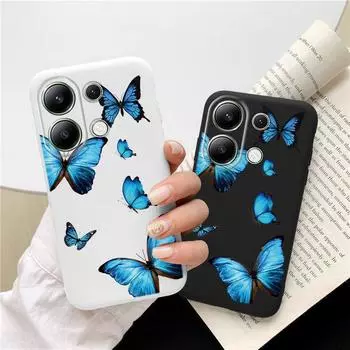 Мягкий силиконовый чехол-бабочка для Xiaomi Redmi Note 13 Pro 14 Poco C65 Samsung A55 A35 M35 S24 iPhone Huawei Honor 200 Realme Camera противоударный чехол Samsung Galaxy S9 Plus