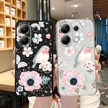 Мягкий силиконовый чехол Bird Flower для Xiaomi Redmi Note 13 Pro 13C 14 Samsung A55 A35 A34 M35 S24 iPhone 15 Huawei Honor 200 70 Realme 9 противоударный чехол Samsung Galaxy S9 Plus