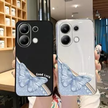 Мягкий силиконовый чехол Blue Butterfly для Xiaomi Redmi Note 13 Pro 14C 15 Samsung A55 S24 FE iPhone Huawei Honor Realme Camera Защитный противоударный чехол Samsung Galaxy S9 Plus